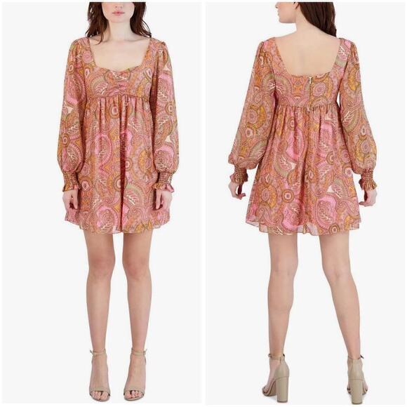 NWT BCBGeneration Paisley Retro Babydoll Mini Dress Women’s Size 8 Retail $128 - Picture 1 of 7